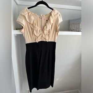REBECCA TAYLOR Silk & Linen Mix Ruffle Top Zip Dress